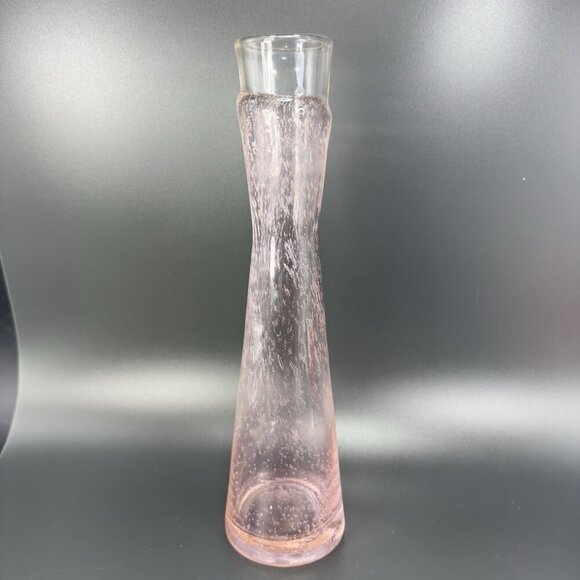 Tall Art Glass Vase Bottle Shaped Light Pink Clear Top With Air Bubbles All Over - Picture 14 of 14